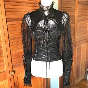 Phaze UK Gothic Lolita Victorian Aristocrat Cosplay Black Lace Up Cameo Top L